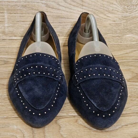 Talbots Suede Loafers Navy Blue Pointed Toe Driving Moccasins Womens Size 10W - Picture 2 of 8